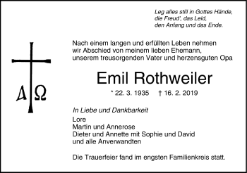 Traueranzeige von Emil Rothweiler von Hohenzollerische Zeitung