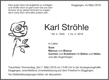 Traueranzeige von Karl Ströhle von Geislinger Zeitung