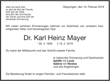 Traueranzeige von Karl Heinz Mayer von NWZ Neue Württembergische Zeitung