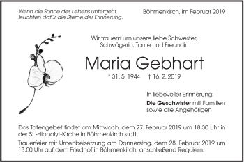 Traueranzeige von Maria Gebhart von Geislinger Zeitung