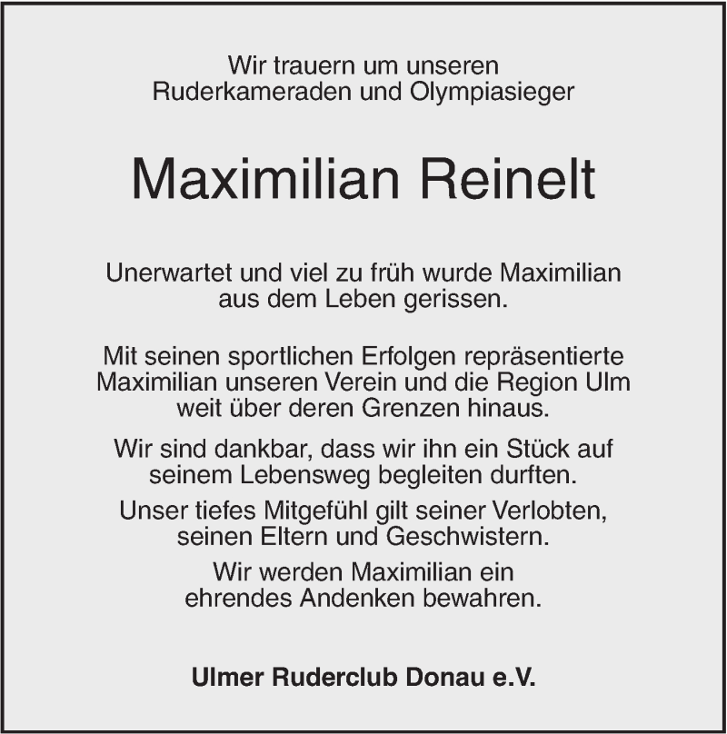 Traueranzeige für Maximilian Reinelt vom 13.02.2019 aus SÜDWEST PRESSE Ausgabe Ulm/Neu-Ulm