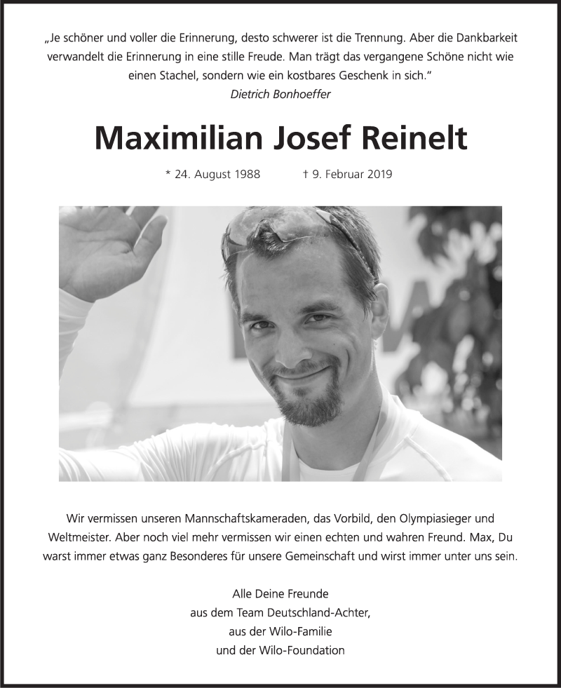  Traueranzeige für Maximilian Josef Reinelt vom 16.02.2019 aus SÜDWEST PRESSE Ausgabe Ulm/Neu-Ulm