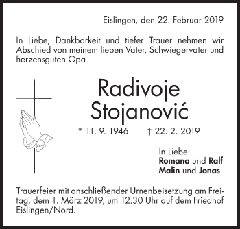 Traueranzeige von Radivoje Stojanovic von NWZ Neue Württembergische Zeitung