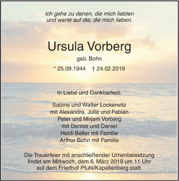 Traueranzeige von Ursula Vorberg von SÜDWEST PRESSE Ausgabe Ulm/Neu-Ulm