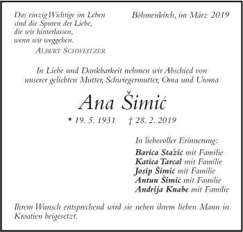 Traueranzeige von Ana Simic von Geislinger Zeitung