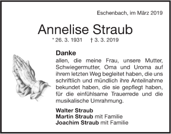 Traueranzeige von Annelise Straub von NWZ Neue Württembergische Zeitung