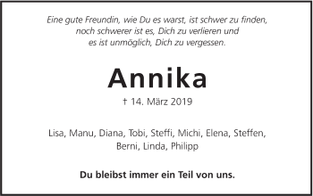 Traueranzeige von Annika Blochinger von Alb-Bote/Metzinger-Uracher Volksblatt