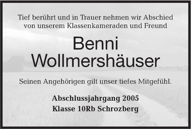 Traueranzeige für Benni Wollmershäuser vom 28.03.2019 aus Hohenloher Tagblatt