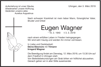Traueranzeige von Eugen Wagner von NWZ Neue Württembergische Zeitung