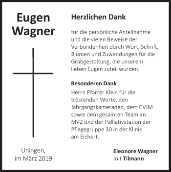 Traueranzeige von Eugen Wagner von NWZ Neue Württembergische Zeitung