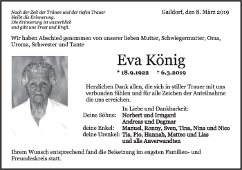 Traueranzeige von Eva König von Rundschau Gaildorf