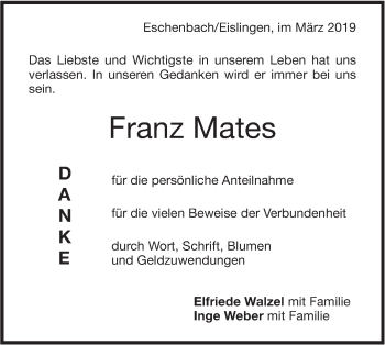 Traueranzeige von Franz Mates von NWZ Neue Württembergische Zeitung