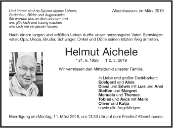 Traueranzeige von Helmut Aichele von NWZ Neue Württembergische Zeitung