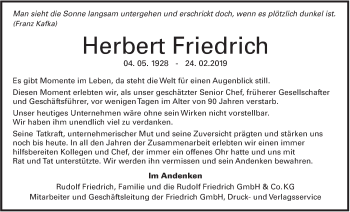 Traueranzeige von Herbert Friedrich von Alb-Bote/Metzinger-Uracher Volksblatt