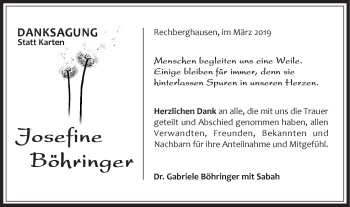 Traueranzeige von Josefine Böhringer von NWZ Neue Württembergische Zeitung