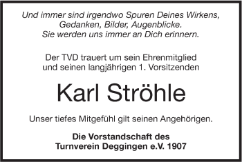 Traueranzeige von Karl Ströhle von Geislinger Zeitung