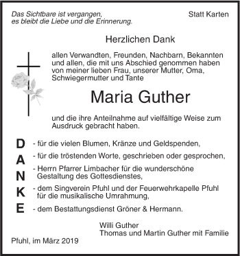 Traueranzeige von Maria Guther von SÜDWEST PRESSE Ausgabe Ulm/Neu-Ulm