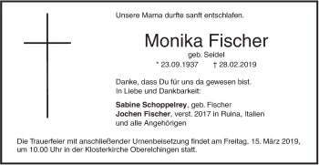 Traueranzeige von Monika Fischer von SÜDWEST PRESSE Ausgabe Ulm/Neu-Ulm