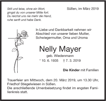 Traueranzeige von Nelly Mayer von NWZ Neue Württembergische Zeitung