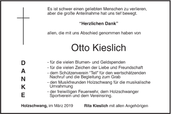 Traueranzeige von Otto Kieslich von SÜDWEST PRESSE Ausgabe Ulm/Neu-Ulm