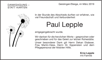 Traueranzeige von Paul Lepple von Geislinger Zeitung