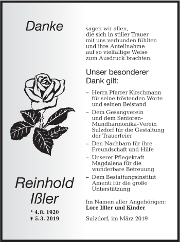 Traueranzeige von Reinhold Ißler von Haller Tagblatt