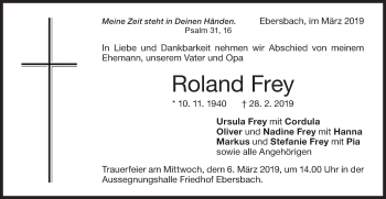 Traueranzeige von Roland Frey von NWZ Neue Württembergische Zeitung