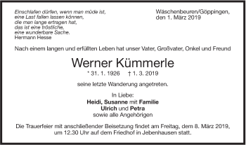 Traueranzeige von Werner Kümmerle von NWZ Neue Württembergische Zeitung