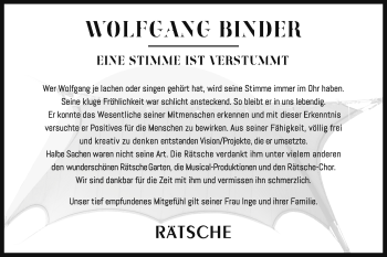 Traueranzeige von Wolfgang Binder von Geislinger Zeitung