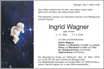 Traueranzeige von lngrid Wagner von NWZ Neue Württembergische Zeitung