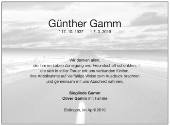 Traueranzeige von Günther Gamm von NWZ Neue Württembergische Zeitung