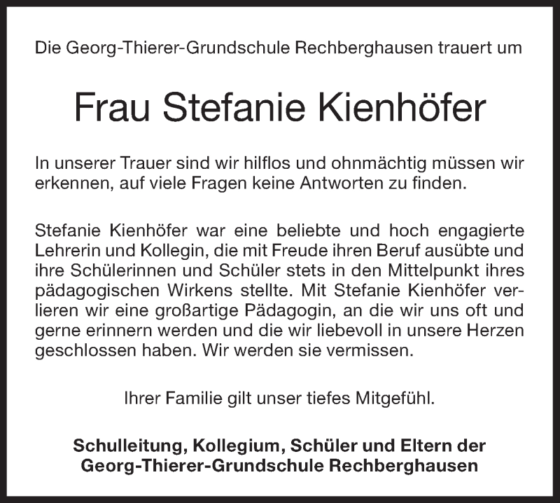  Traueranzeige für Stefanie Kienhöfer vom 02.05.2019 aus NWZ Neue Württembergische Zeitung