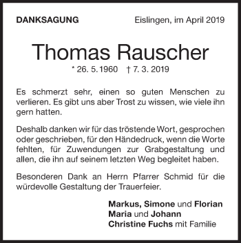 Traueranzeige von Thomas Rauscher von NWZ Neue Württembergische Zeitung