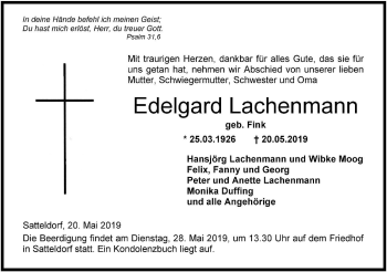Traueranzeige von Edelgard Lachenmann von Hohenloher Tagblatt