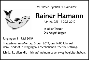 Traueranzeige von Rainer Hamann von SÜDWEST PRESSE Ausgabe Ulm/Neu-Ulm