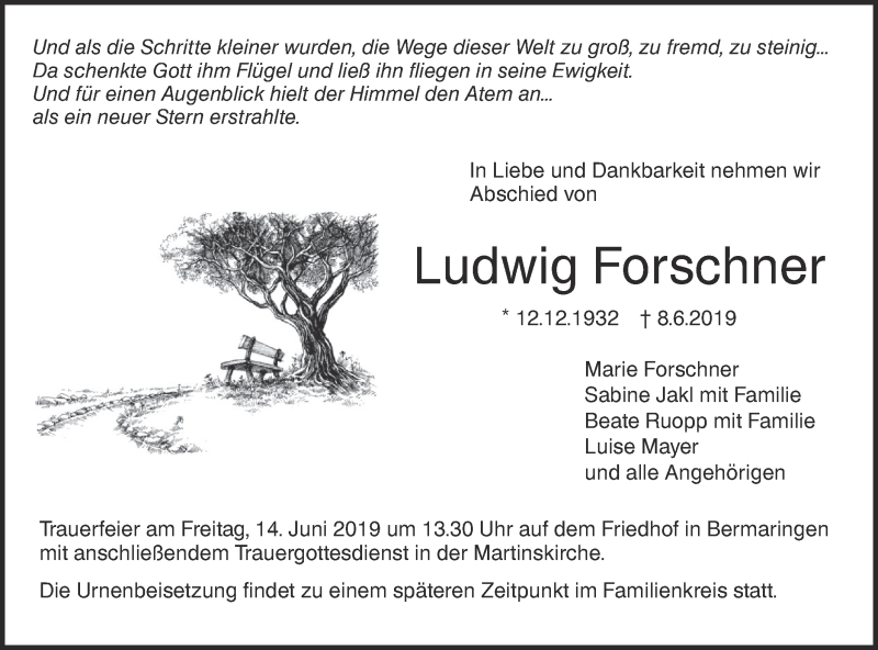  Traueranzeige für Ludwig Forschner vom 12.06.2019 aus SÜDWEST PRESSE Ausgabe Ulm/Neu-Ulm