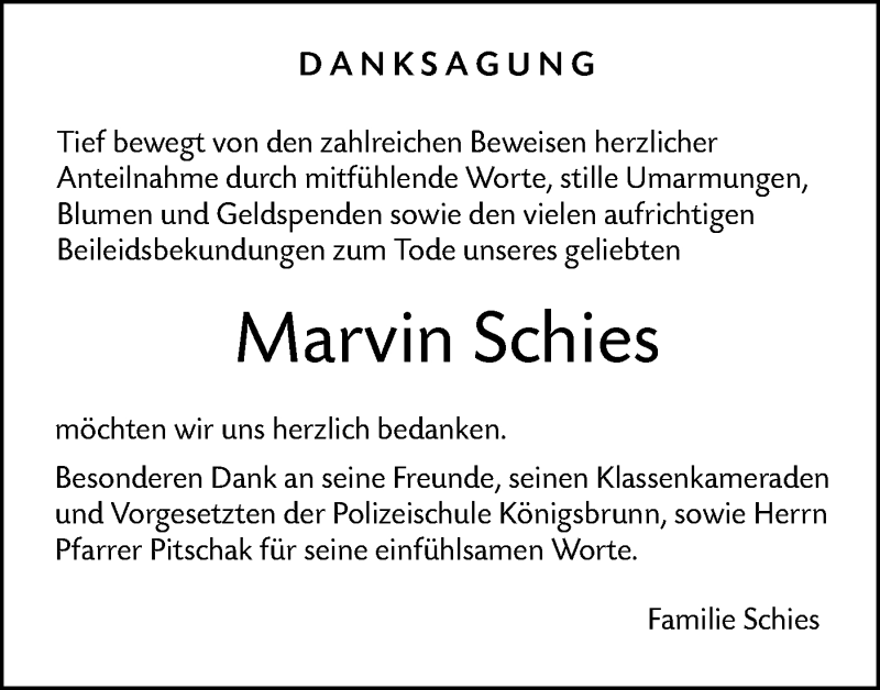  Traueranzeige für Marvin Schies vom 09.07.2019 aus SÜDWEST PRESSE Ausgabe Ulm/Neu-Ulm