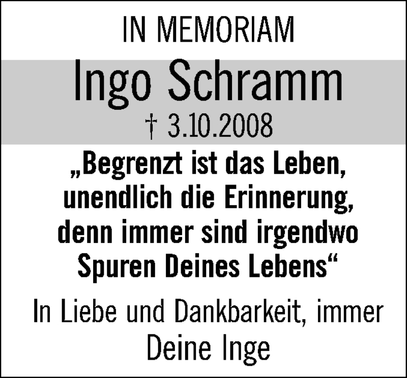 Traueranzeige für Ingo Schramm vom 04.10.2019 aus Ehinger Tagblatt