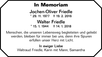Traueranzeige von Jochen-Oliver Friedle von NWZ Neue Württembergische Zeitung