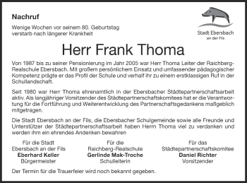 Traueranzeige von Frank Thoma von NWZ Neue Württembergische Zeitung