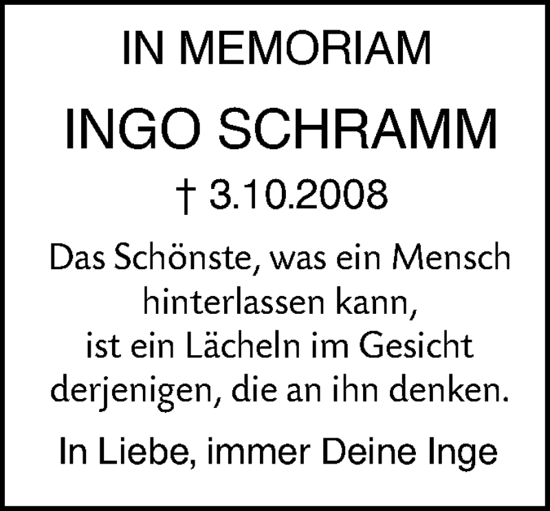  Traueranzeige für Ingo Schramm vom 05.10.2020 aus Ehinger Tagblatt