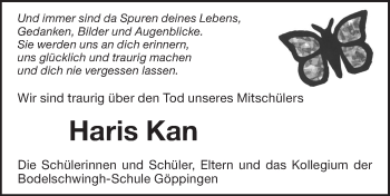 Traueranzeige von Haris Kan von NWZ Neue Württembergische Zeitung