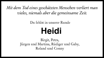 Traueranzeige von Heidi  von Hohenloher Tagblatt