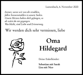 Traueranzeige von Hildegard  von Hohenloher Tagblatt