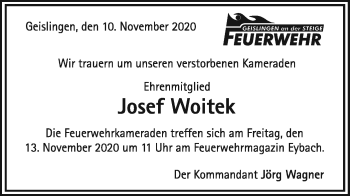 Traueranzeige von Josef Woitek von Geislinger Zeitung
