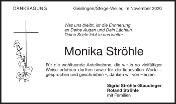 Traueranzeige von Monika Ströhle von Geislinger Zeitung
