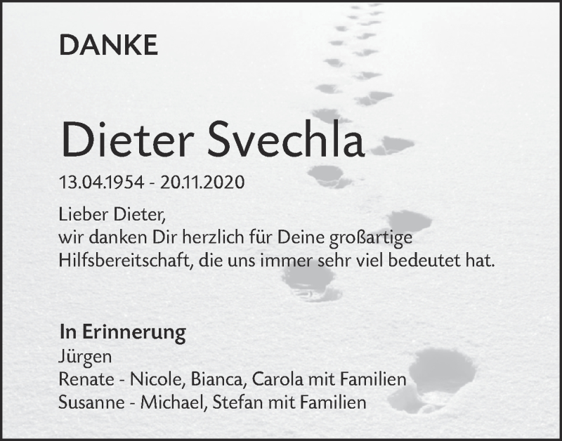  Traueranzeige für Dieter Svechla vom 05.12.2020 aus SÜDWEST PRESSE Ausgabe Ulm/Neu-Ulm