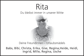 Traueranzeige von Rita  von Rundschau Gaildorf