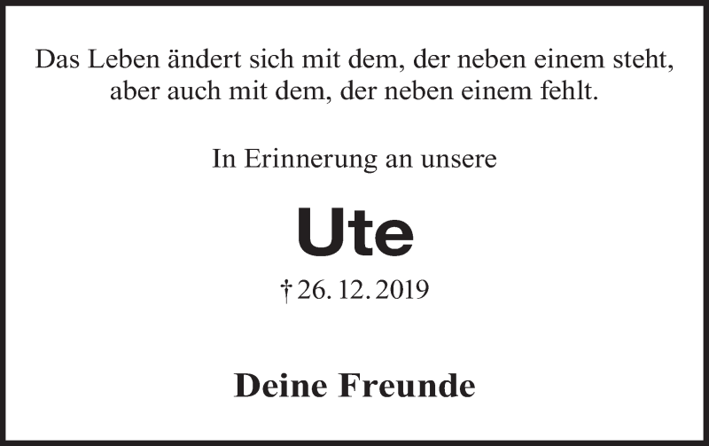  Traueranzeige für Ute Hambrecht vom 24.12.2020 aus Haller Tagblatt