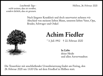 Traueranzeige von Achim Fiedler von Metzinger-Uracher Volksblatt